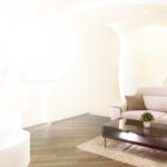 A modern lounge seating area with sofa, Beautyskin Skin Care Center, Johor Bahru
