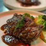 Grilled meat with gravy, broccoli, and carrots, Big Onion Food Caterer, Kuala Lumpur