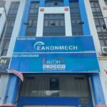 Office building shopfront with signage and shutters, Eakon Group, Petaling