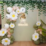 Decorated entrance with balloon arch and glowing wall logo, Face Bar, Petaling Jaya