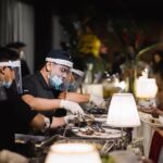 Catering staff in face shields serving food at event, Joshijosh Catering, Petaling