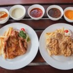 Grilled and fried chicken chops with fries and sauces, Kafe Shiok Kopitiam, Tiada Maklumat Daerah