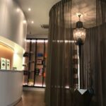 Reception counter and chandelier in a beauty salon lobby, Mercy Brow Art Beauty Aesthetics Center, Puchong