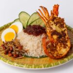 Nasi lemak with grilled prawn, egg, and sambal, Nasi Lemak Sambal Lesung, PENANG.