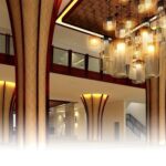 Hotel lobby with chandeliers and wall signage, Pacific Regency Beach Resort Port Dickson, Port Dickson