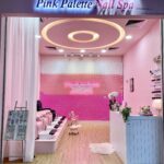 Pink nail spa storefront with pedicure chairs and reception counter, Pink Palette Nail Spa, Johor Bahru