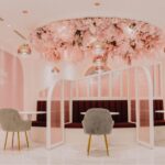 Pink seating area with floral ceiling decor, Smooth Kitty - Sunway Mentari - Laser Aesthetics Centre, Petaling Jaya